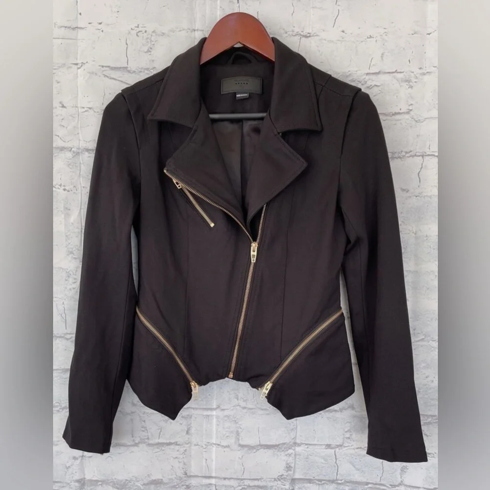 NEW BLANKNYC Denim Psychopath Ponte Moto Jacket - Black / Gold - Large - Picture 4 of 9